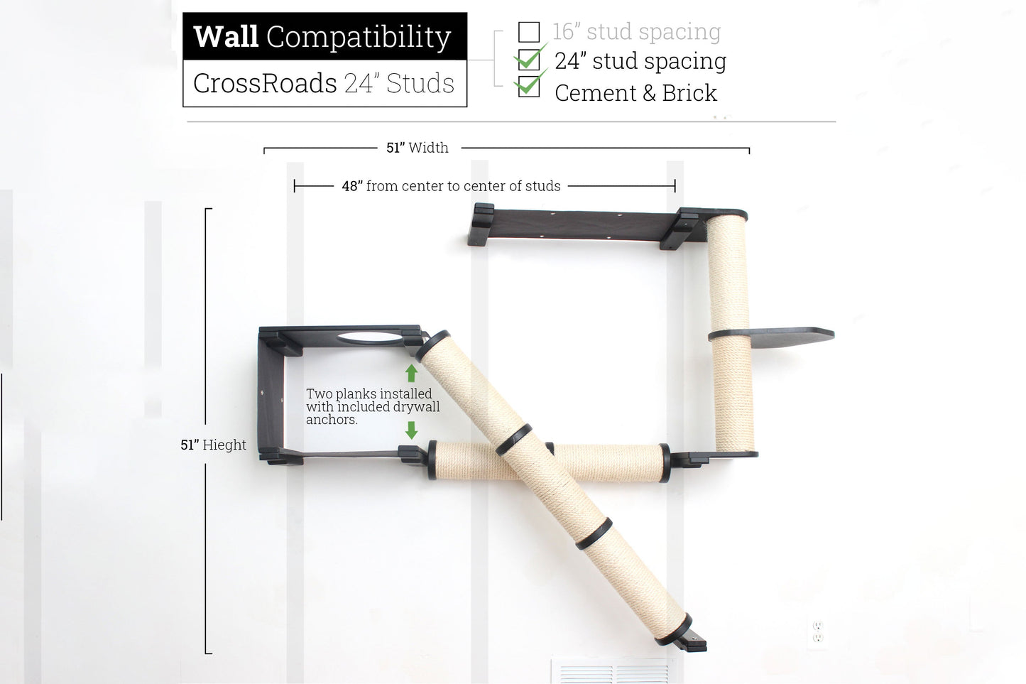 The Crossroads - Cat Wall Scratcher - Tree with Ramp Onyx Bamboo 24" Cat Condo Catastrophic Creations