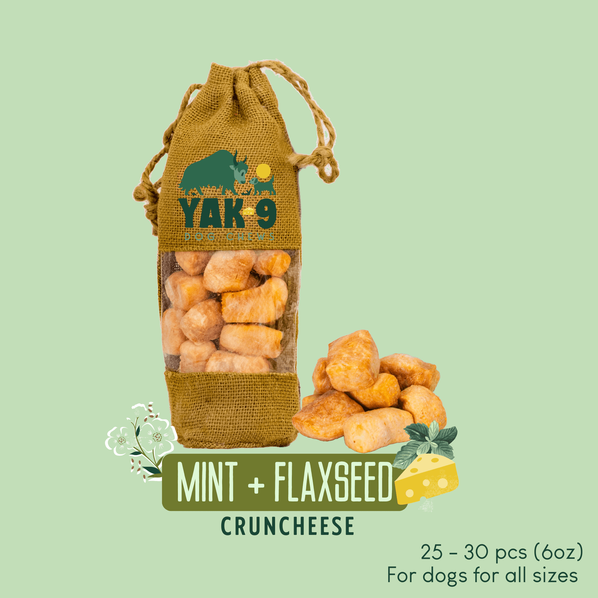 CrunCheese Yak Cheese Treats for Dogs - 6 oz Flaxseed Dog Treats Yak9 Chews