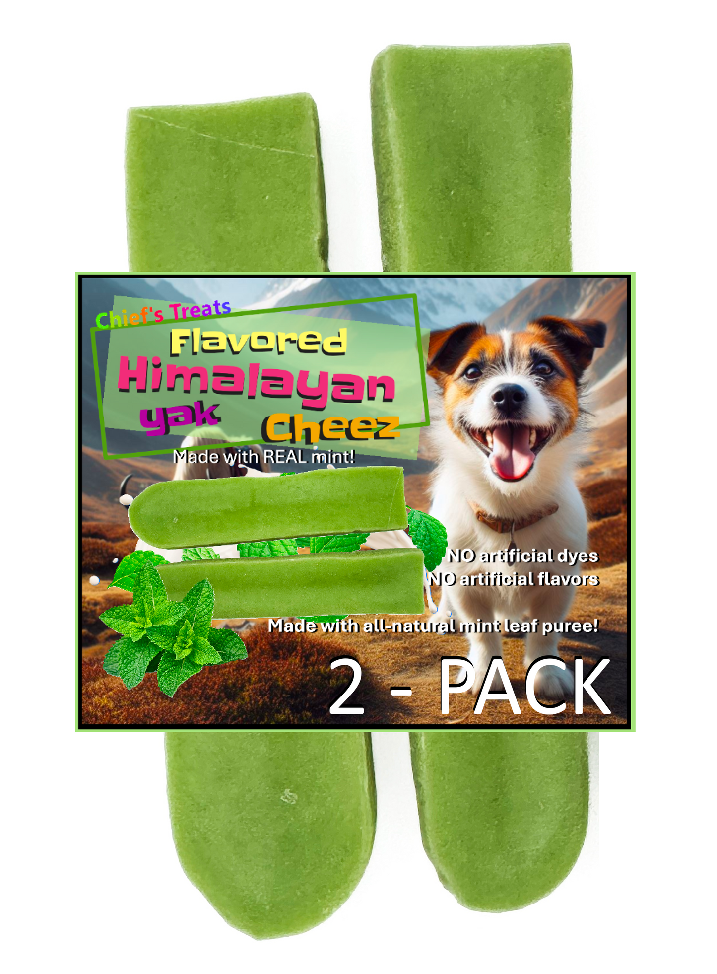 Mint Flavored Yak Cheese Chew - Made with REAL MINT LEAF Puree Two Yak Chew Chief’s Treats and Pet Supplies