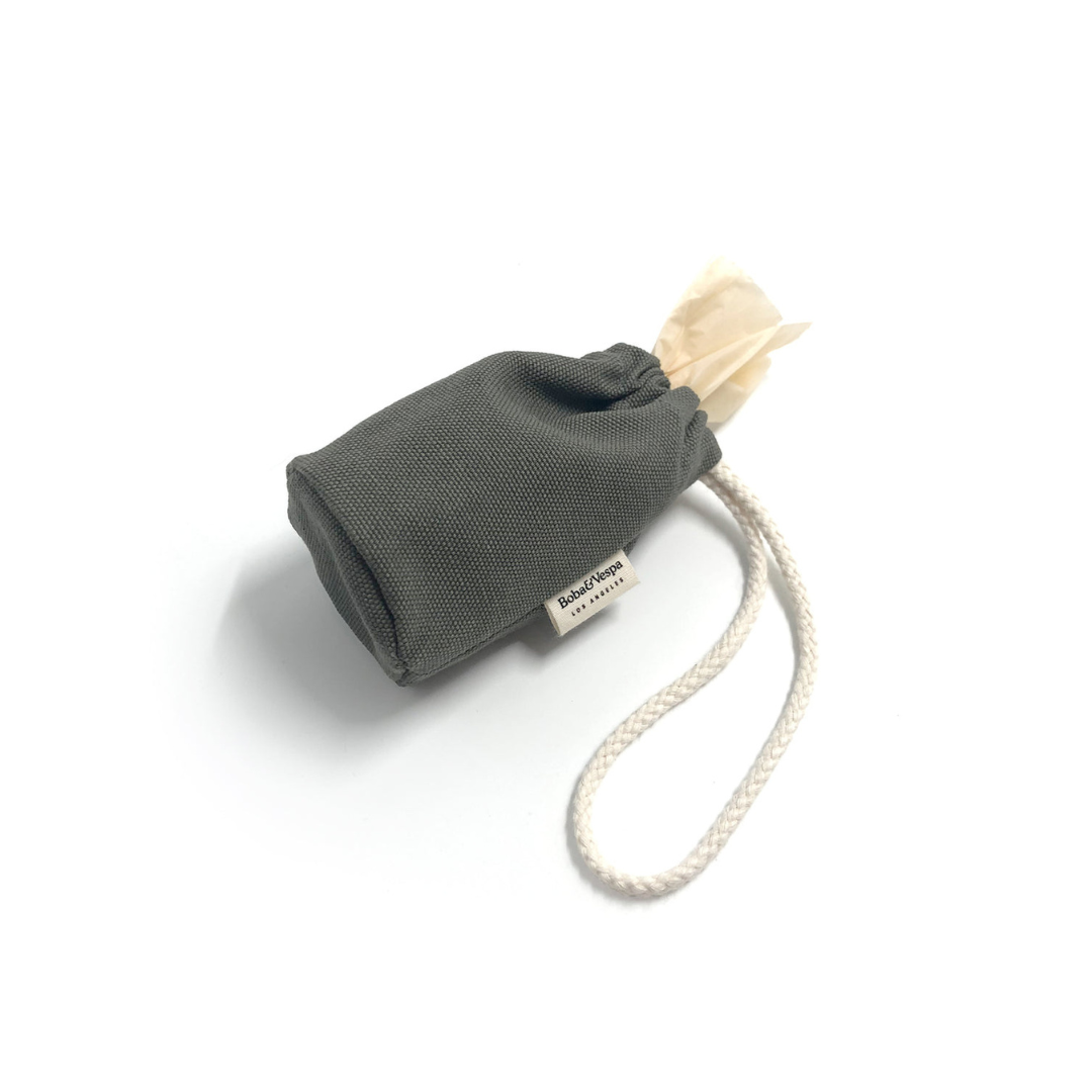 Boba & Vespa Cloth Dog Poop Bag Holder in Cotton Canvas Moss Grey The Kind Pet