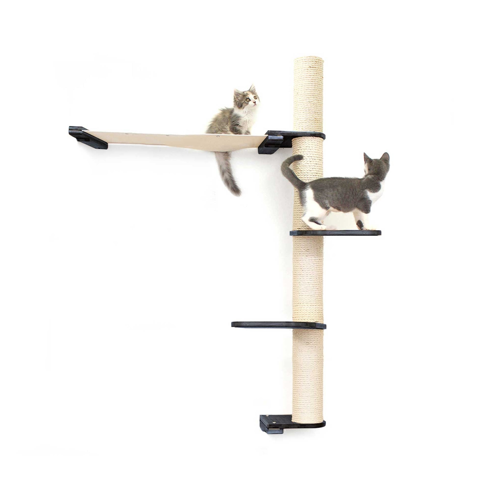 The Crow's Nest - A Wall Cat Scratcher with Hammock Onyx Bamboo Natural Canvas 3-Tier 32" Cat Condo Catastrophic Creations
