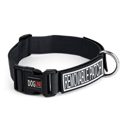 Omega Nylon Flat Collar + Built-in Hook & Loop Fastener Black Dog Collars Dogline