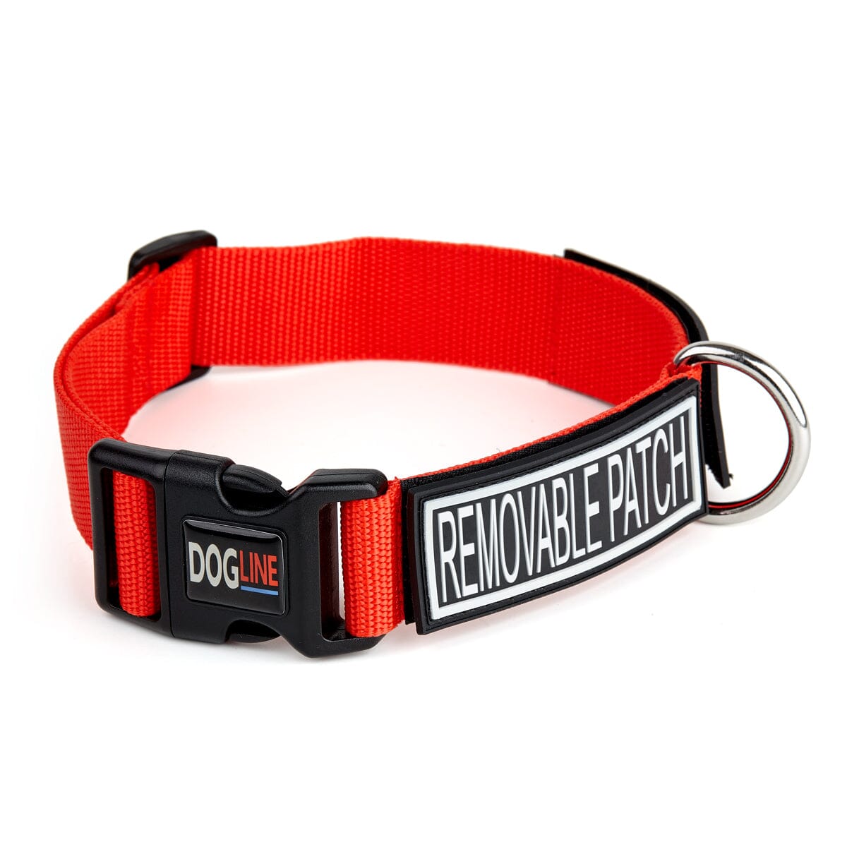 Omega Nylon Flat Collar + Built-in Hook & Loop Fastener Red Dog Collars Dogline