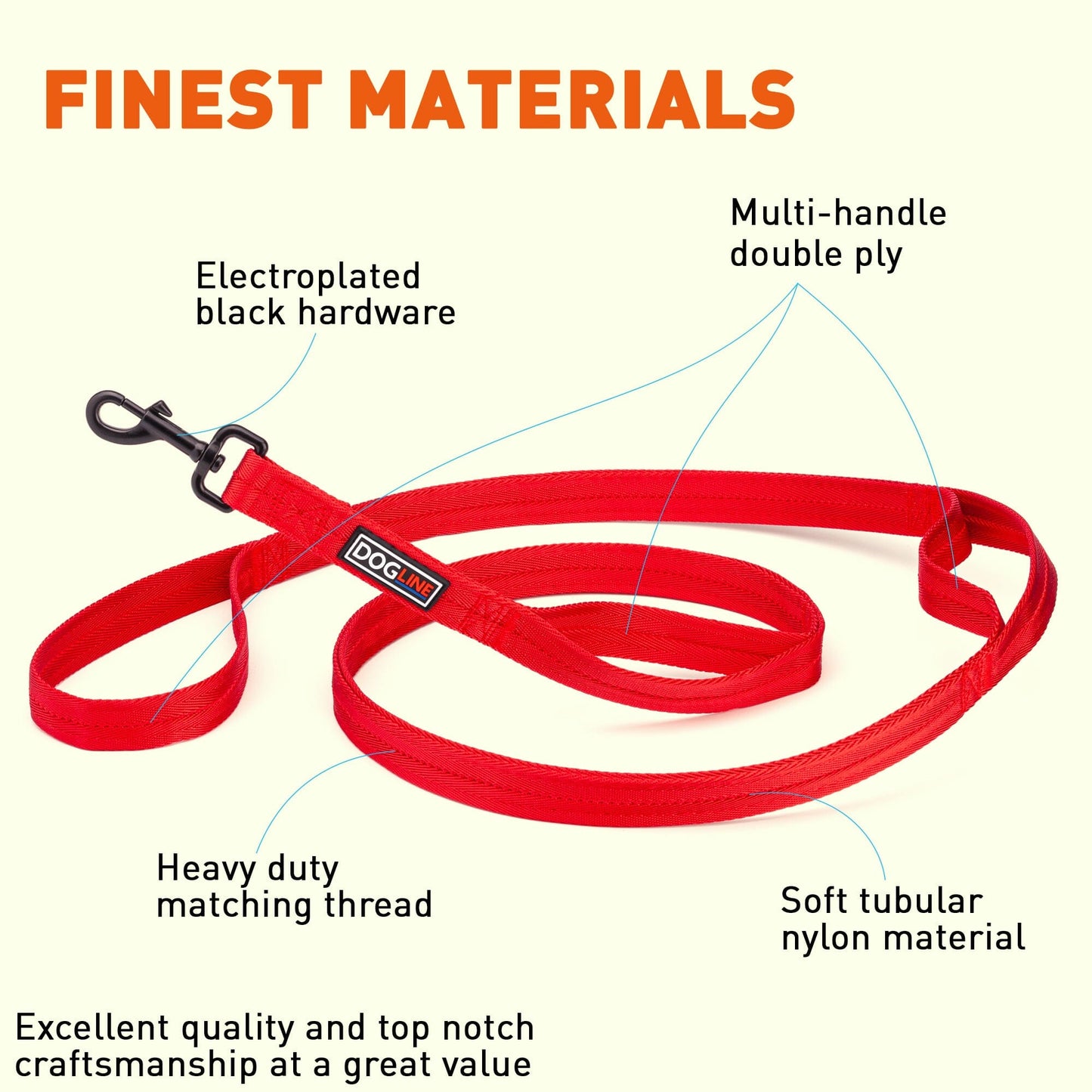 Nylon Multi-Handle Flat Dog Leash Dog Leashes Dogline