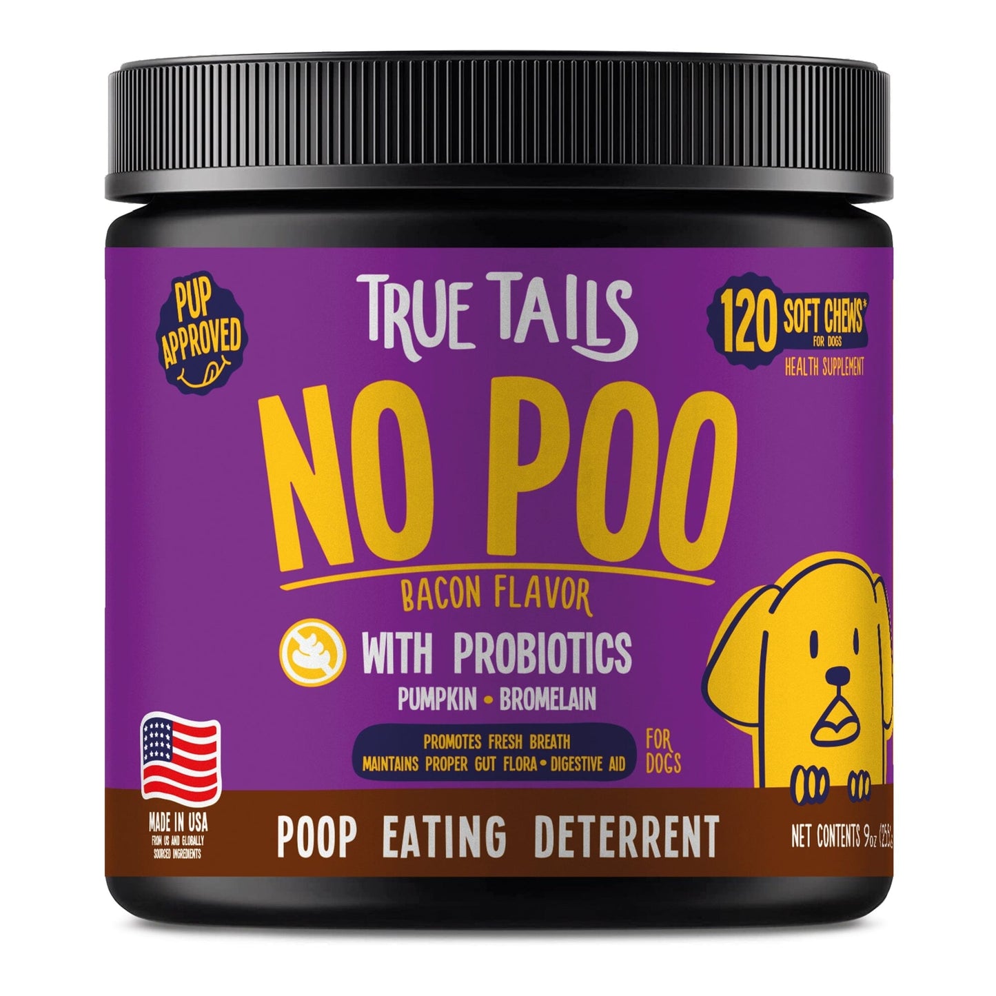 No Poo Poop Eating Deterrent With Probiotics For Dogs 9oz Jar (120 count) Bacon Dog Soft Chews Dogline