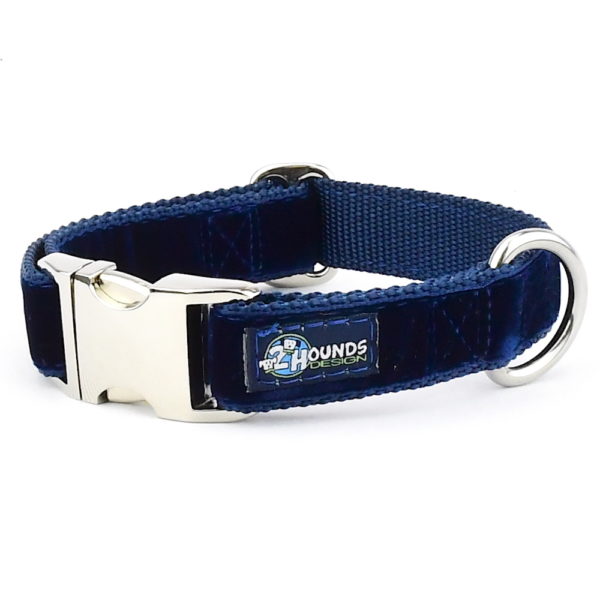 Navy Velvet Essential Dog Collar 1 inch wide 2 Hounds Design