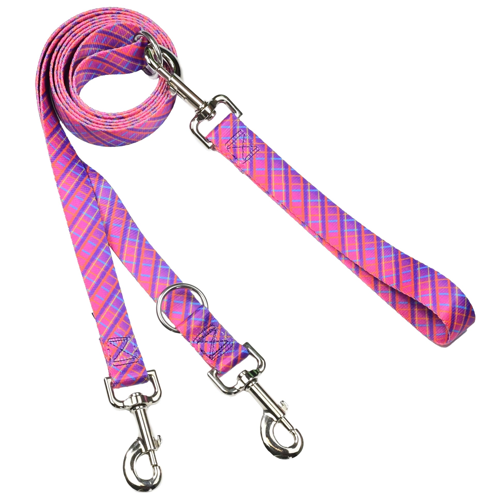 Neon Sunrise Plaid Double Connection Leash – EarthStyle 2 Hounds Design