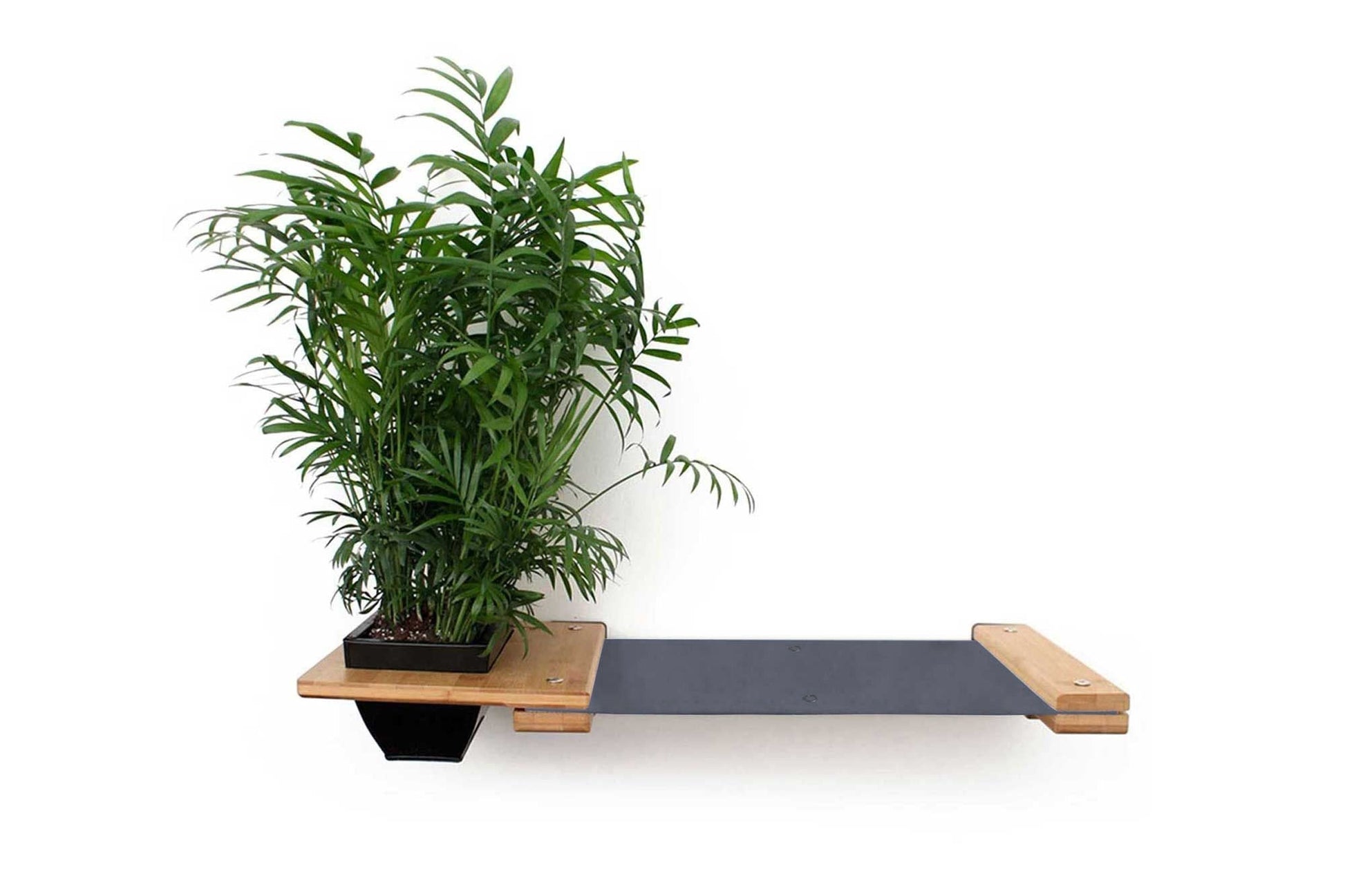 Cat Hammock Wall with Planter Natural Bamboo Charcoal Gray Canvas 16" Cat Hammock Catastrophic Creations