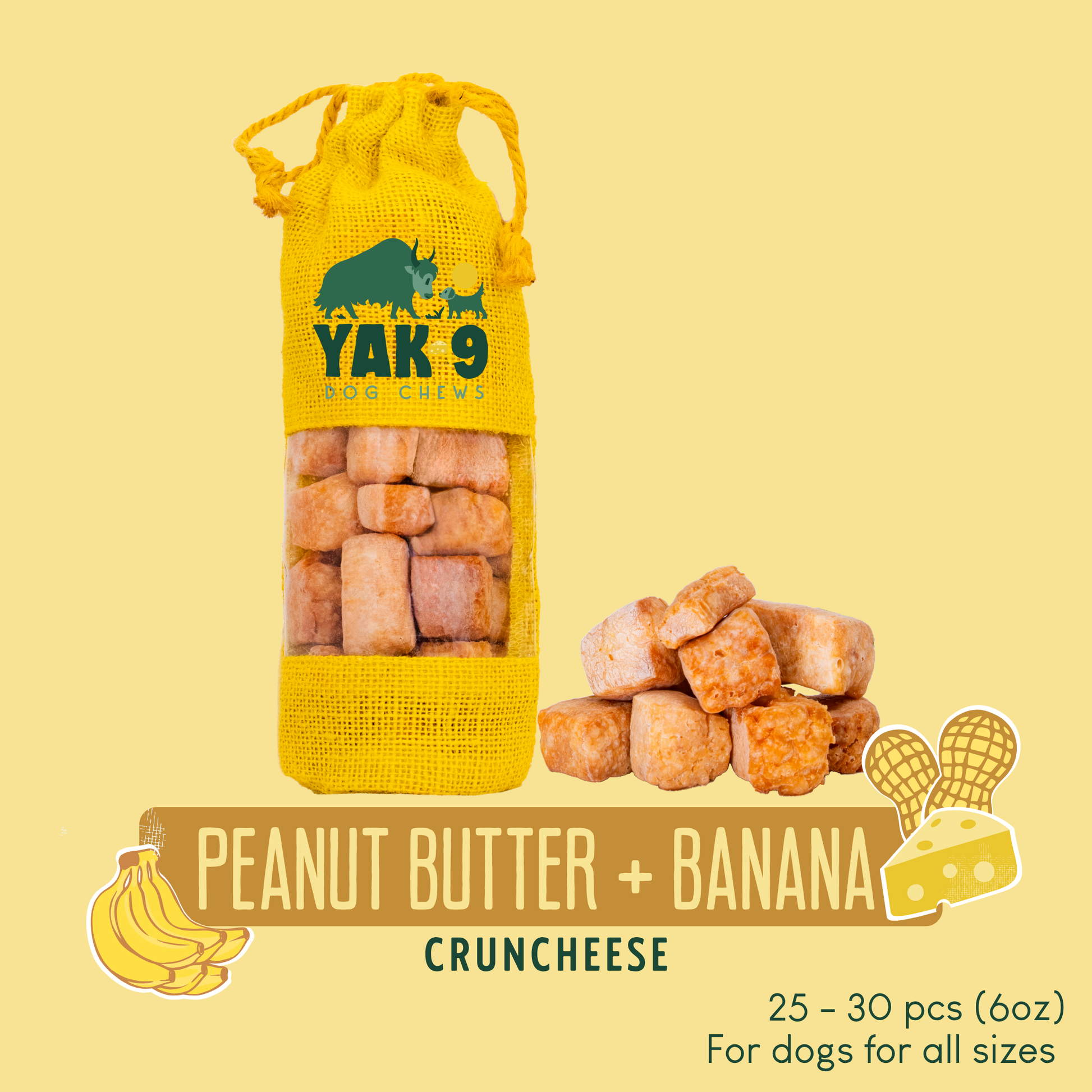 Peanut Butter & Banana Chews for Dogs Peanut Butter Banana Chews Yak9 Chews