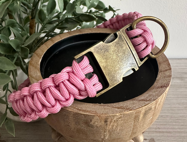 Cobra Braid in Pink & White Stripes - Handmade Dog Collar Cobra Braid Handmade Braided Collars Pawsh Pup Co.