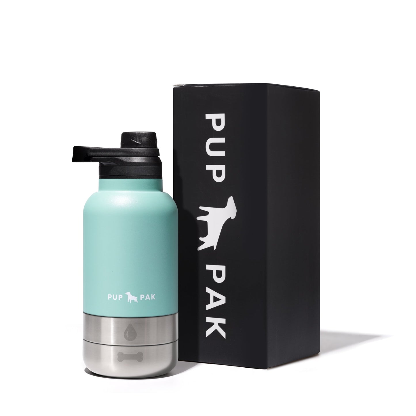 Pup Pak Dog Water Bottle with Detachable Bowls Aqua 32oz Pup Pak