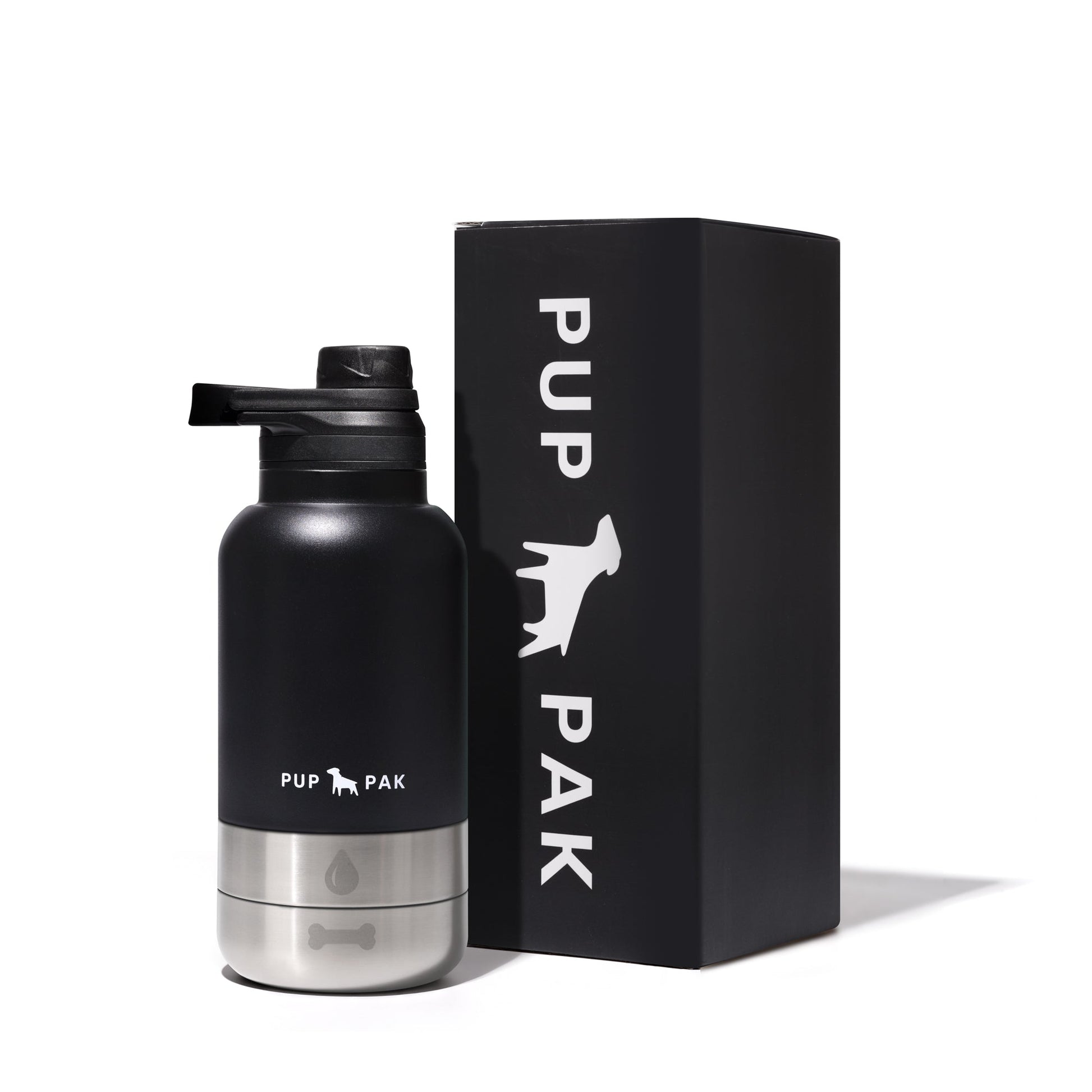 Pup Pak Dog Water Bottle with Detachable Bowls Black 32oz Pup Pak