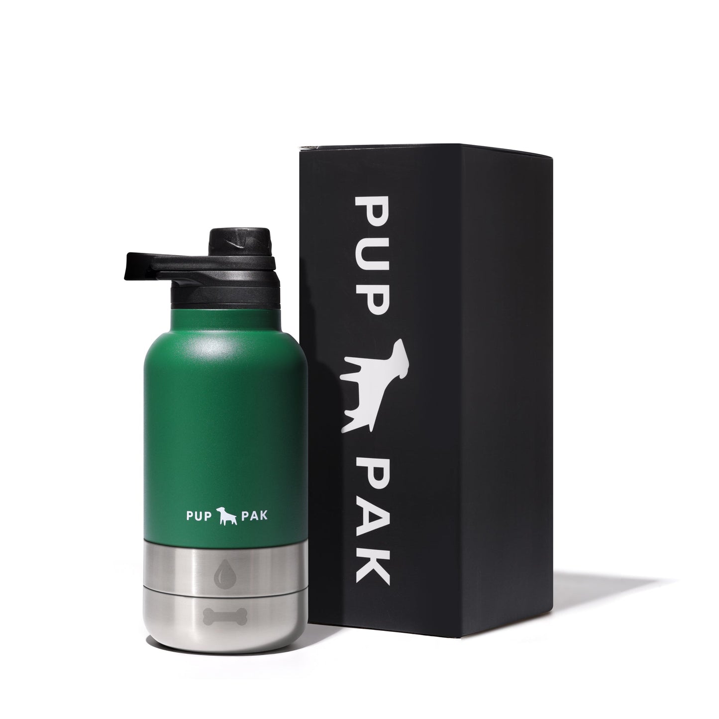 Pup Pak Dog Water Bottle with Detachable Bowls Green 32oz Pup Pak