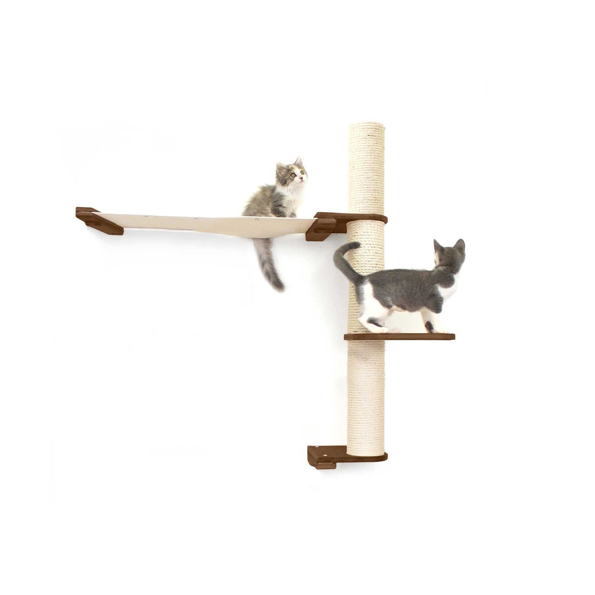 The Crow's Nest - A Wall Cat Scratcher with Hammock English Chestnut Bamboo Natural Canvas 2-Tier 32" Cat Condo Catastrophic Creations
