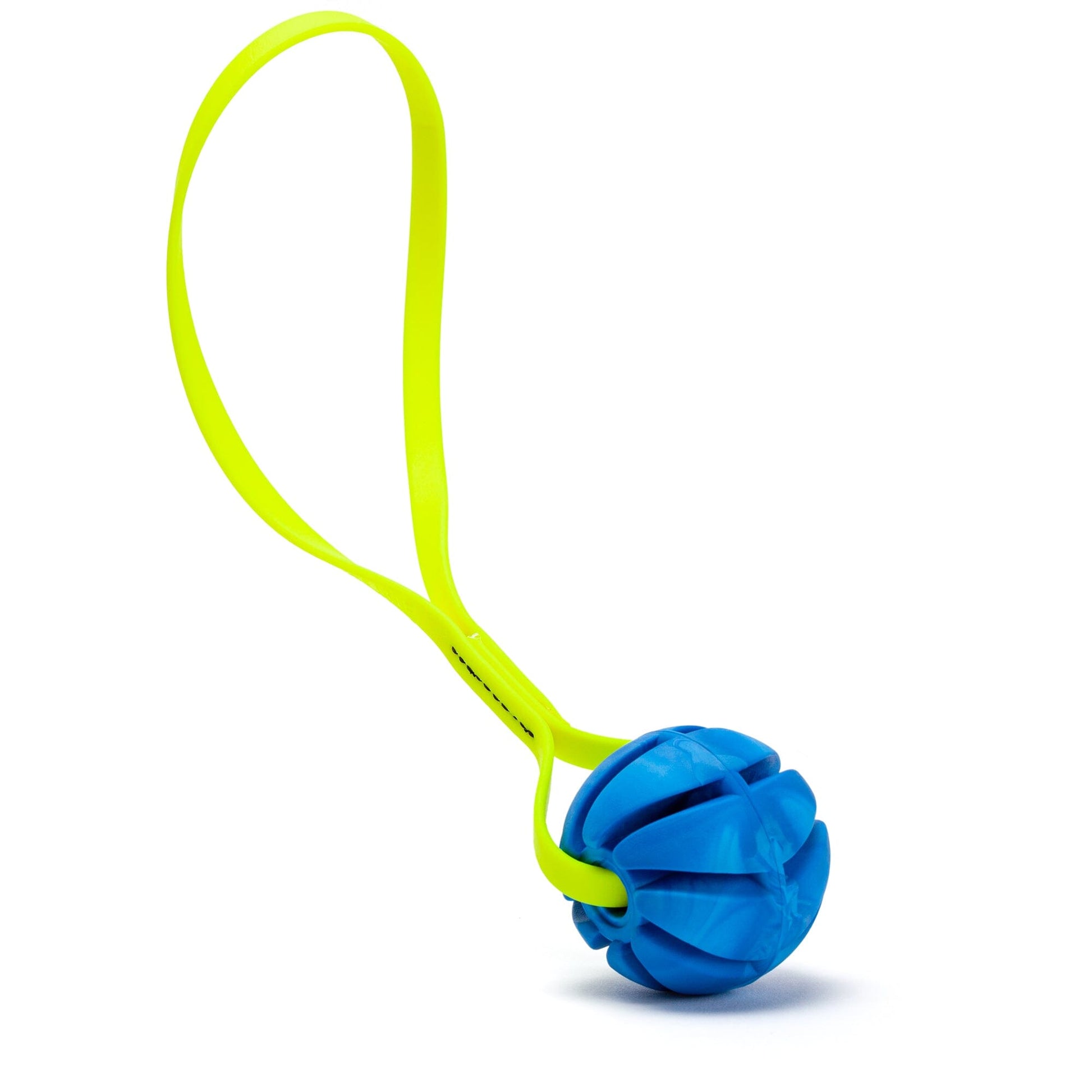 Rubber Spiral Ball with Biothane Handle 2" Blue Safety Yellow Dog Toys Dogline