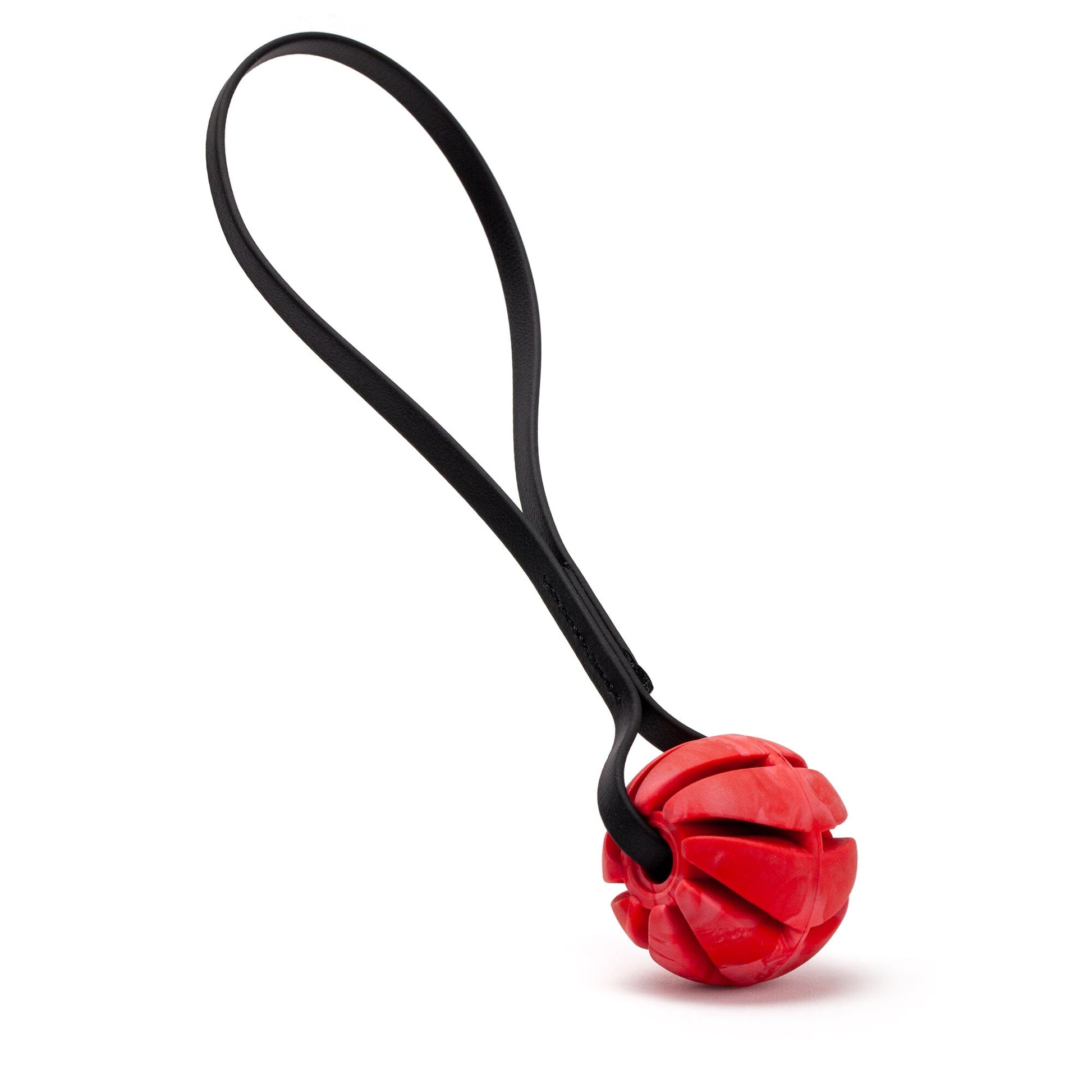 Rubber Spiral Ball with Biothane Handle 2" Red Black Dog Toys Dogline
