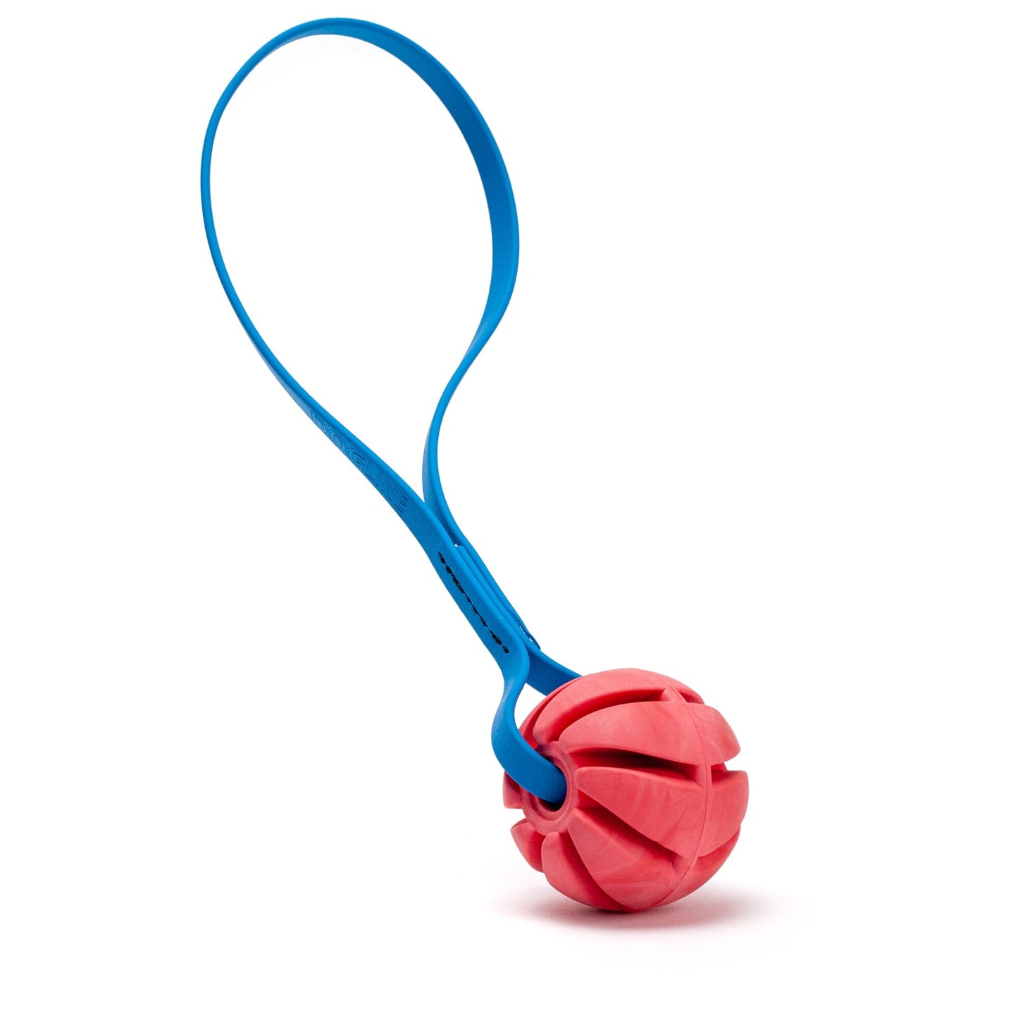 Rubber Spiral Ball with Biothane Handle Red Cerulean Blue Dog Toys Dogline