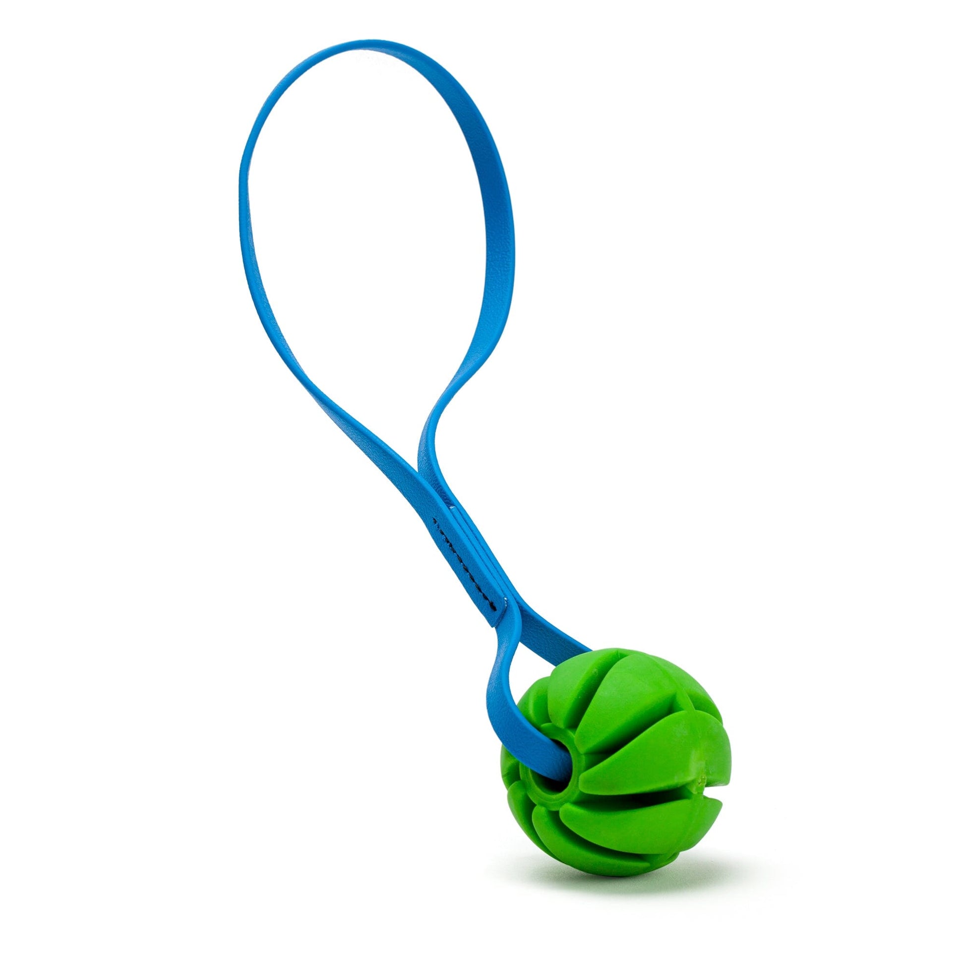 Rubber Spiral Ball with Biothane Handle 2" Green Cerulean Blue Dog Toys Dogline