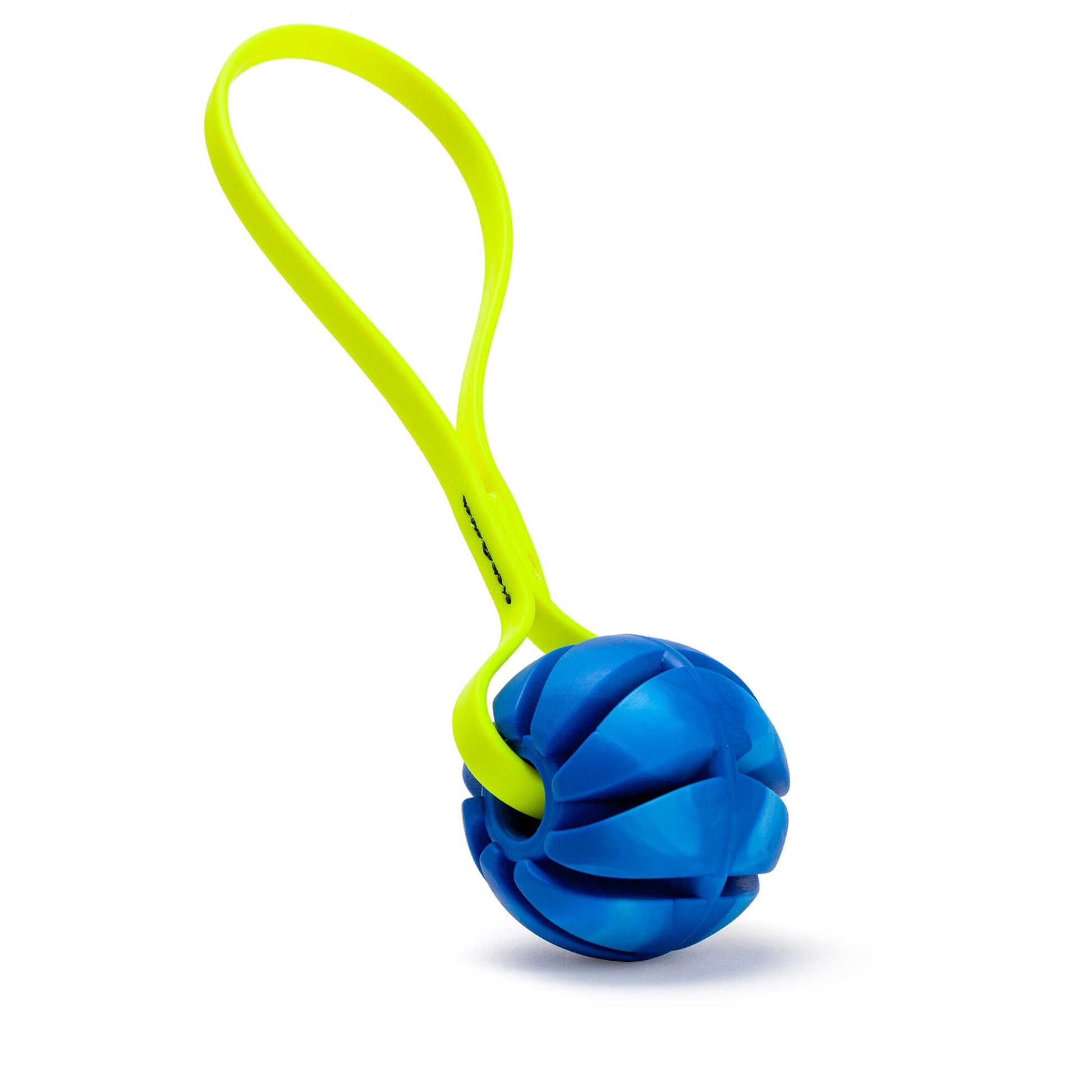 Rubber Spiral Ball with Biothane Handle 2.75" Blue Safety Yellow Dog Toys Dogline