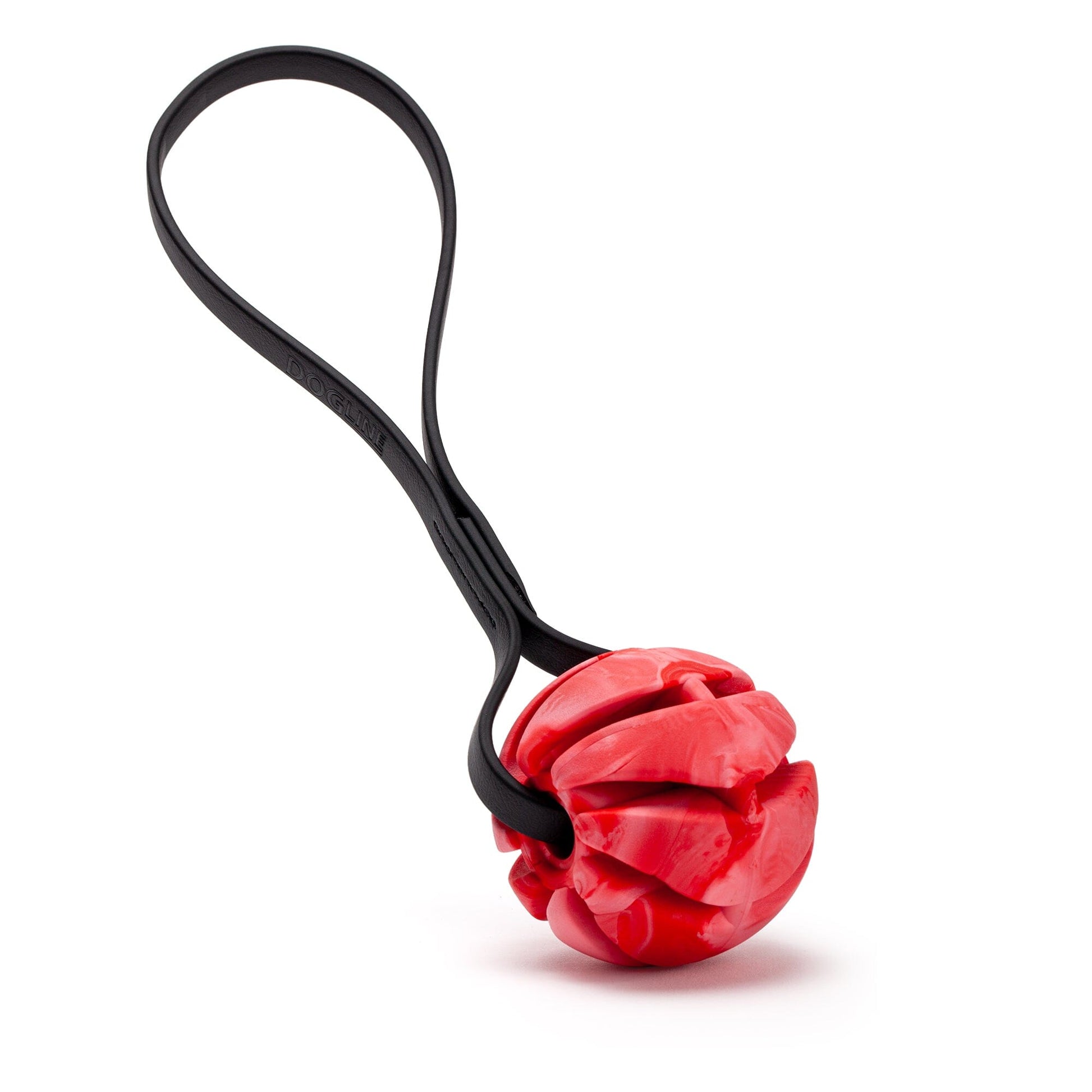 Rubber Spiral Ball with Biothane Handle 2.75" Red Black Dog Toys Dogline