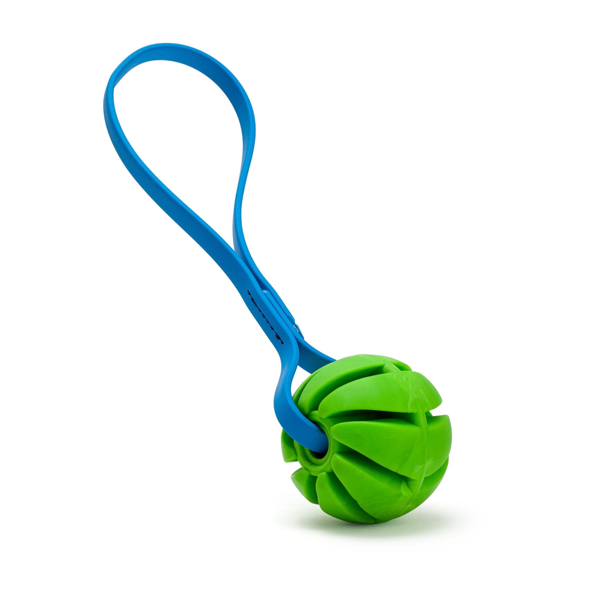 Rubber Spiral Ball with Biothane Handle 2.75" Green Cerulean Blue Dog Toys Dogline