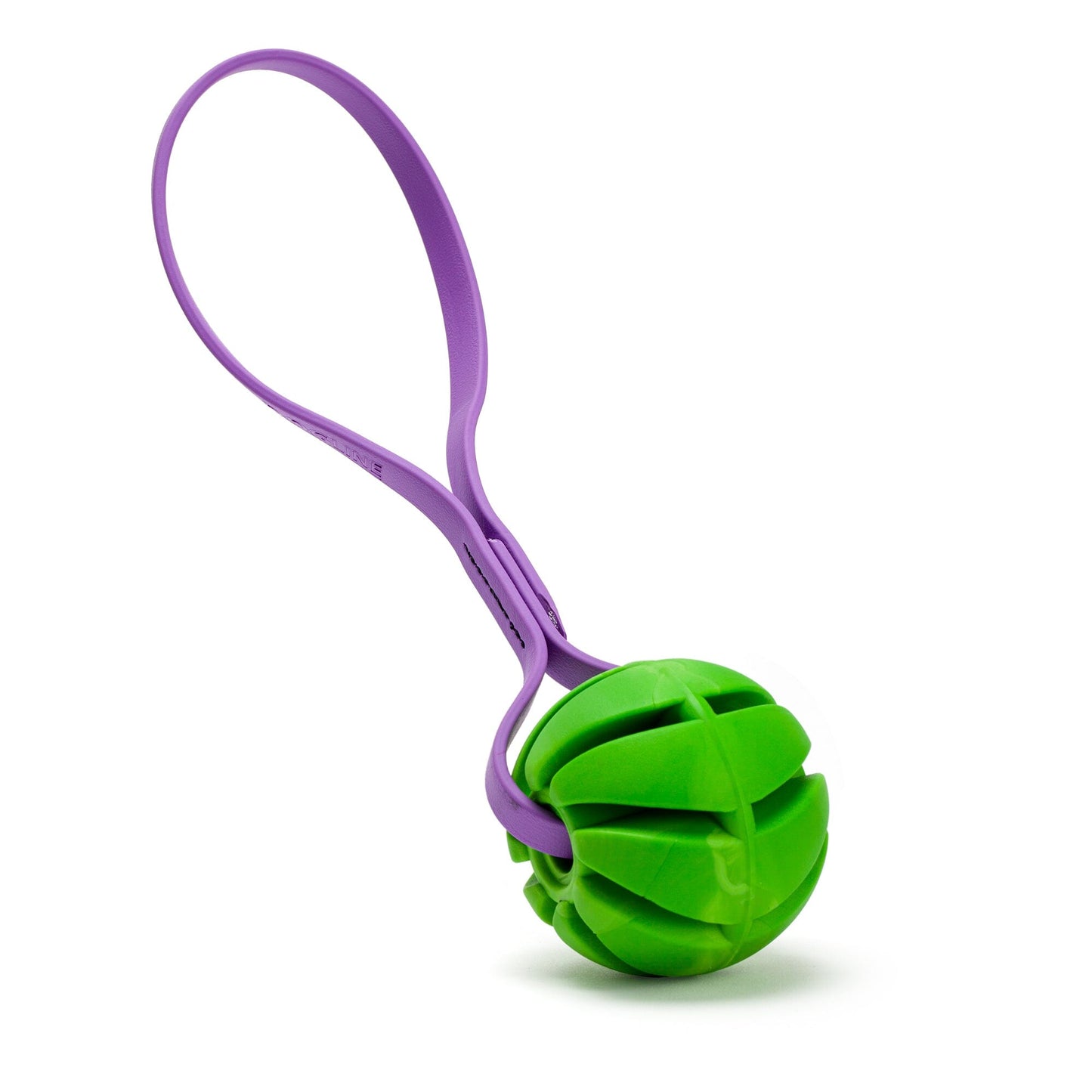 Rubber Spiral Ball with Biothane Handle 2.75" Green Amethyst Purple Dog Toys Dogline