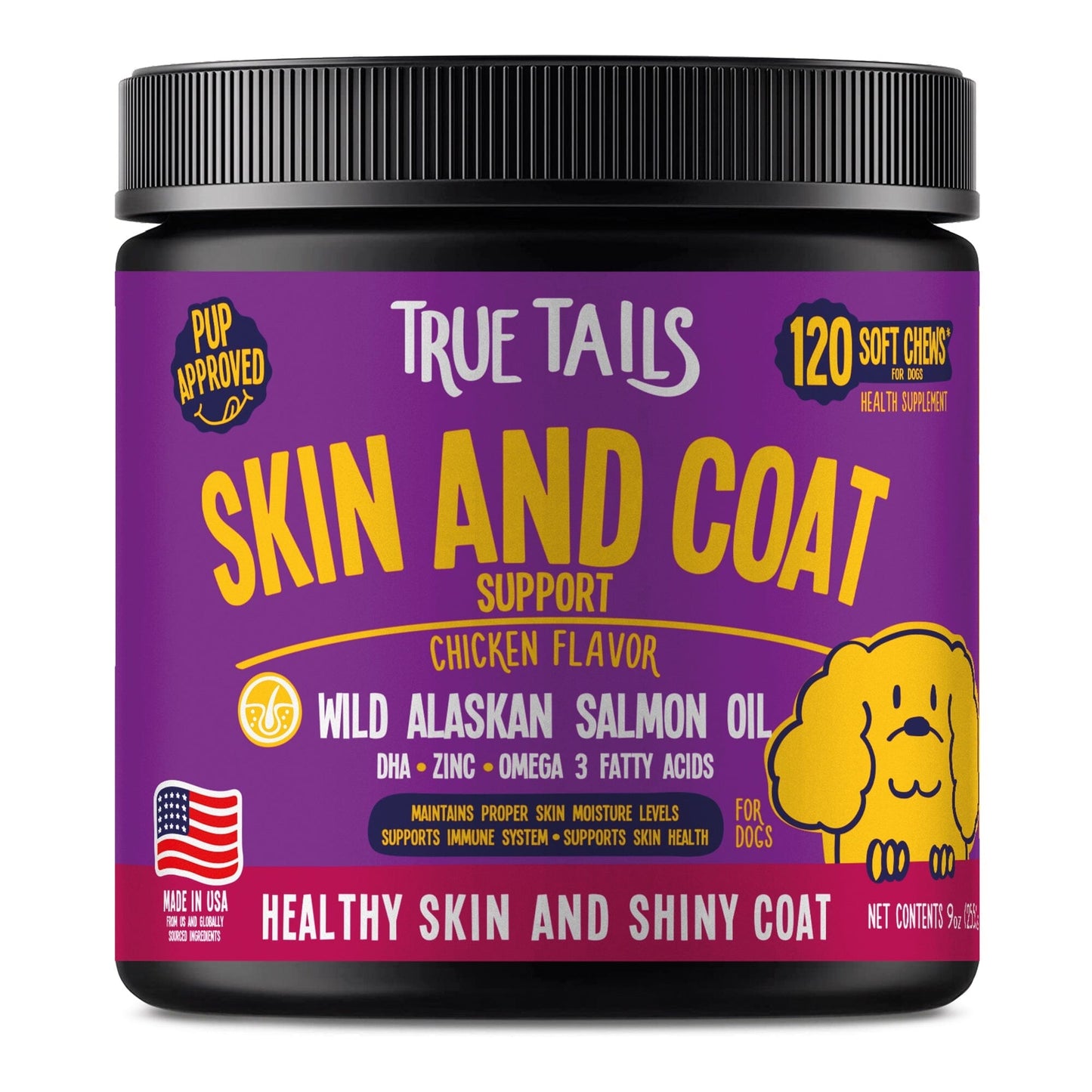 Skin and Coat Support For Dogs 9oz Jar (120 count) Chicken Dog Soft Chews Dogline