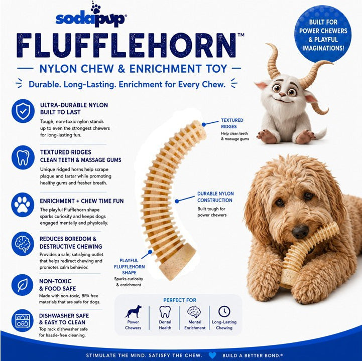 Flufflehorn Dental Antler - Indestructible Nylon Dog Chew Toy XL | USA Made Nylon Dog Toys SodaPup/True Dogs, LLC
