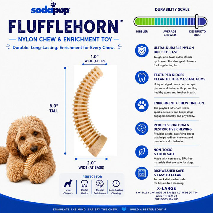 Flufflehorn Dental Antler - Indestructible Nylon Dog Chew Toy XL | USA Made Nylon Dog Toys SodaPup/True Dogs, LLC