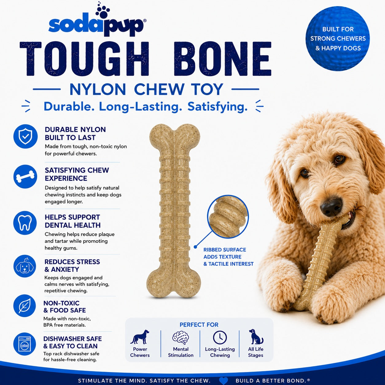 Tough Bone Nylon Chew Bone | Ultra-Durable Dog Toy for Aggressive Chewers | SodaPup Nylon Dog Toys SodaPup/True Dogs, LLC