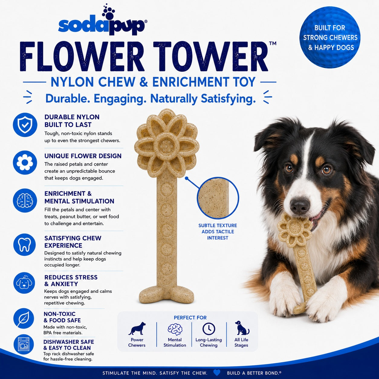 Flower Tower Nylon Chew Toy for Aggressive Chewers - USA Made Enrichment Toy Nylon Dog Toys SodaPup/True Dogs, LLC