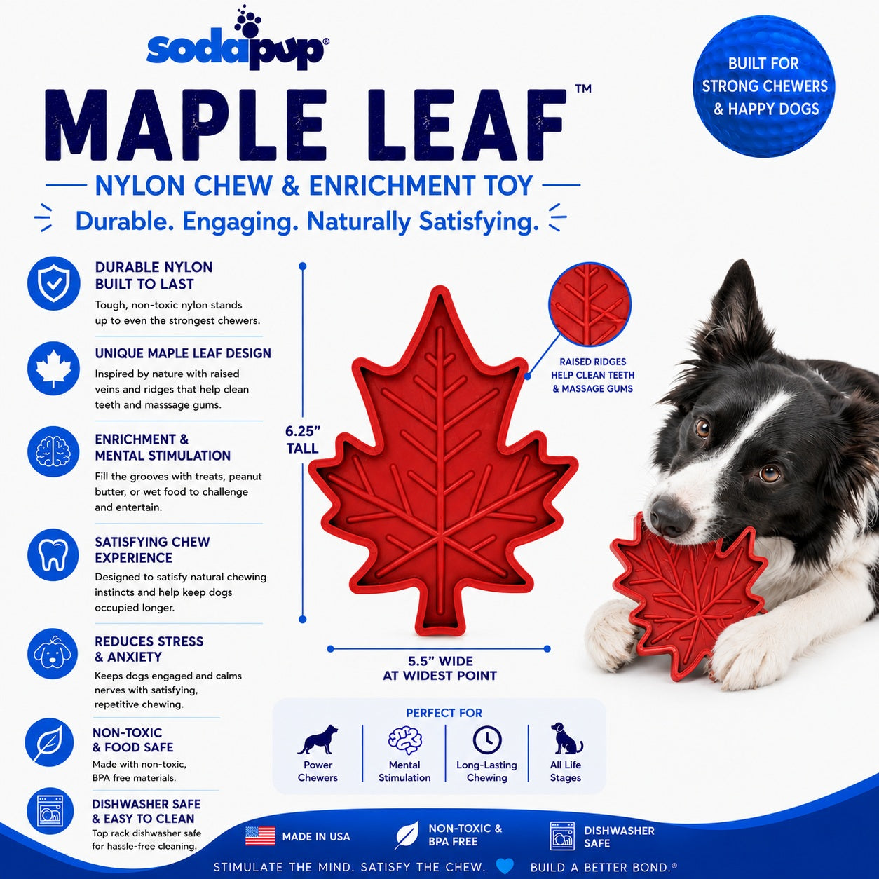 Canadian Maple Leaf Nylon Dog Chew Toy - Indestructible & USA Made Nylon Dog Toys SodaPup/True Dogs, LLC