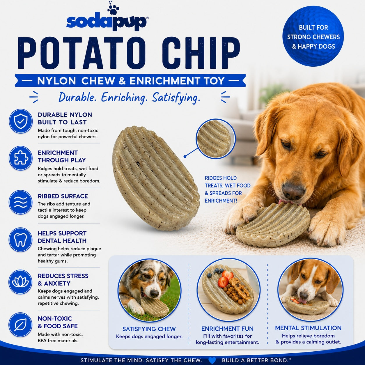 Potato Chip Nylon Chew & Enrichment Toy | 2-in-1 for Aggressive Chewers | SodaPup Nylon Dog Toys SodaPup/True Dogs, LLC