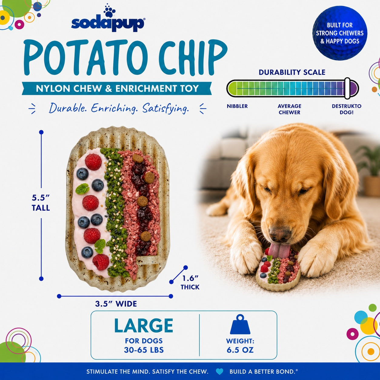 Potato Chip Nylon Chew & Enrichment Toy | 2-in-1 for Aggressive Chewers | SodaPup Nylon Dog Toys SodaPup/True Dogs, LLC