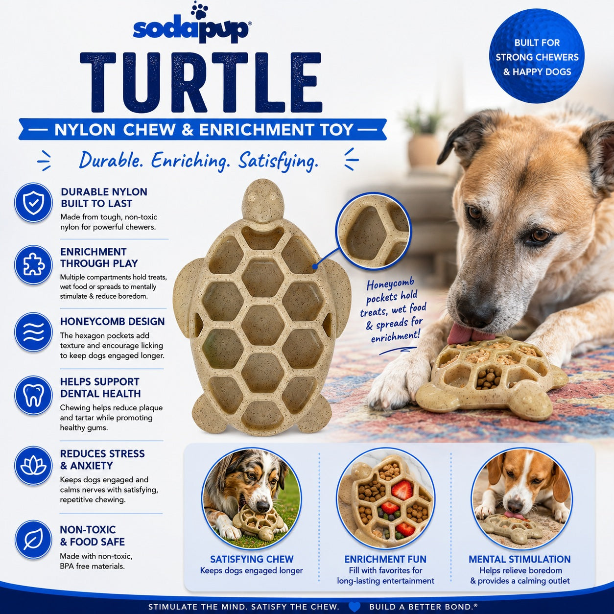Turtle Nylon Chew Toy - Ultra-Durable Enrichment Toy for Power Chewers USA Nylon Dog Toys SodaPup/True Dogs, LLC