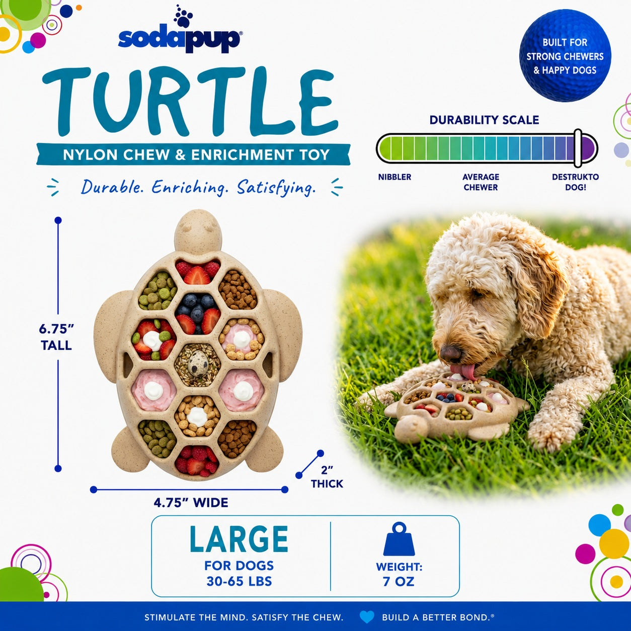 Turtle Nylon Chew Toy - Ultra-Durable Enrichment Toy for Power Chewers USA Nylon Dog Toys SodaPup/True Dogs, LLC