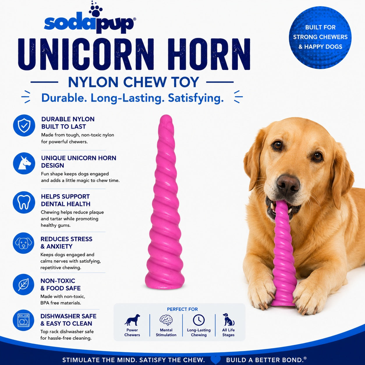 Unicorn Horn Nylon Dog Chew Toy | Durable for Aggressive Chewers | SodaPup Nylon Dog Toys SodaPup/True Dogs, LLC