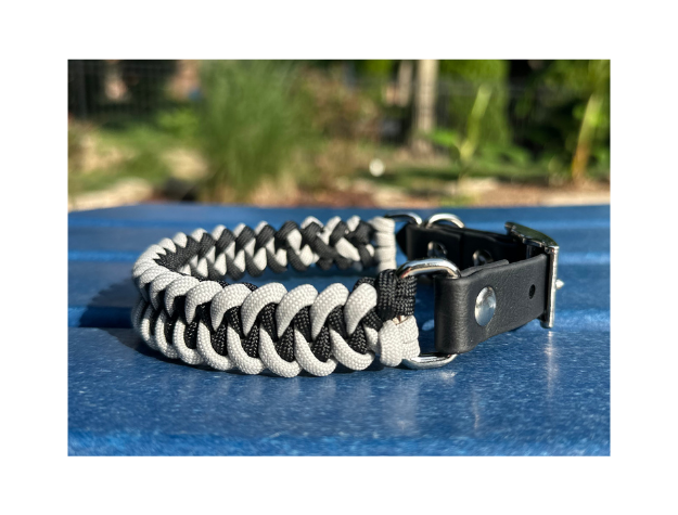 Fishtail Hand Braided Dog Collar in Black & Smoke Handmade Braided Collars Pawsh Pup Co.