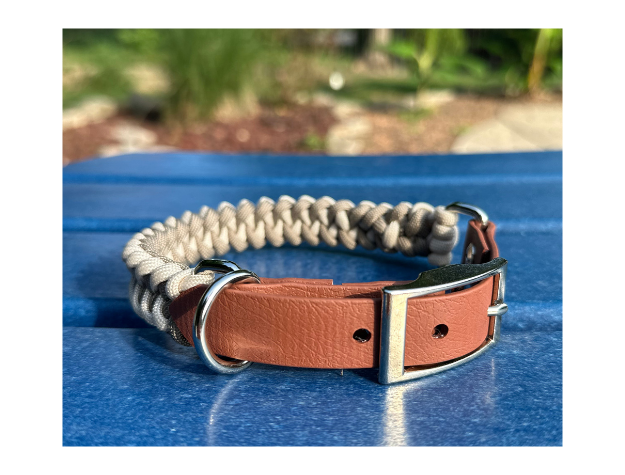 Fishtail Hand Braided Dog Collar in Tan & Cream Handmade Braided Collars Pawsh Pup Co.