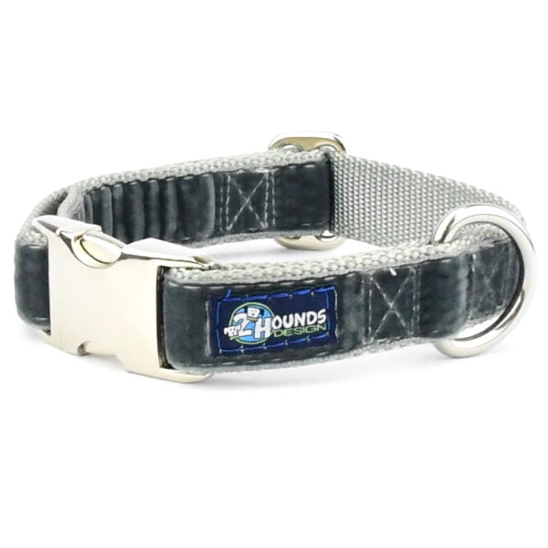 Smoke Gray Velvet Essential Martingale Dog Collar 2 Hounds Design