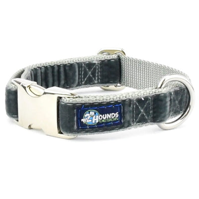 Smoke Gray Velvet Essential Buckle Martingale Dog Collar 2 Hounds Design