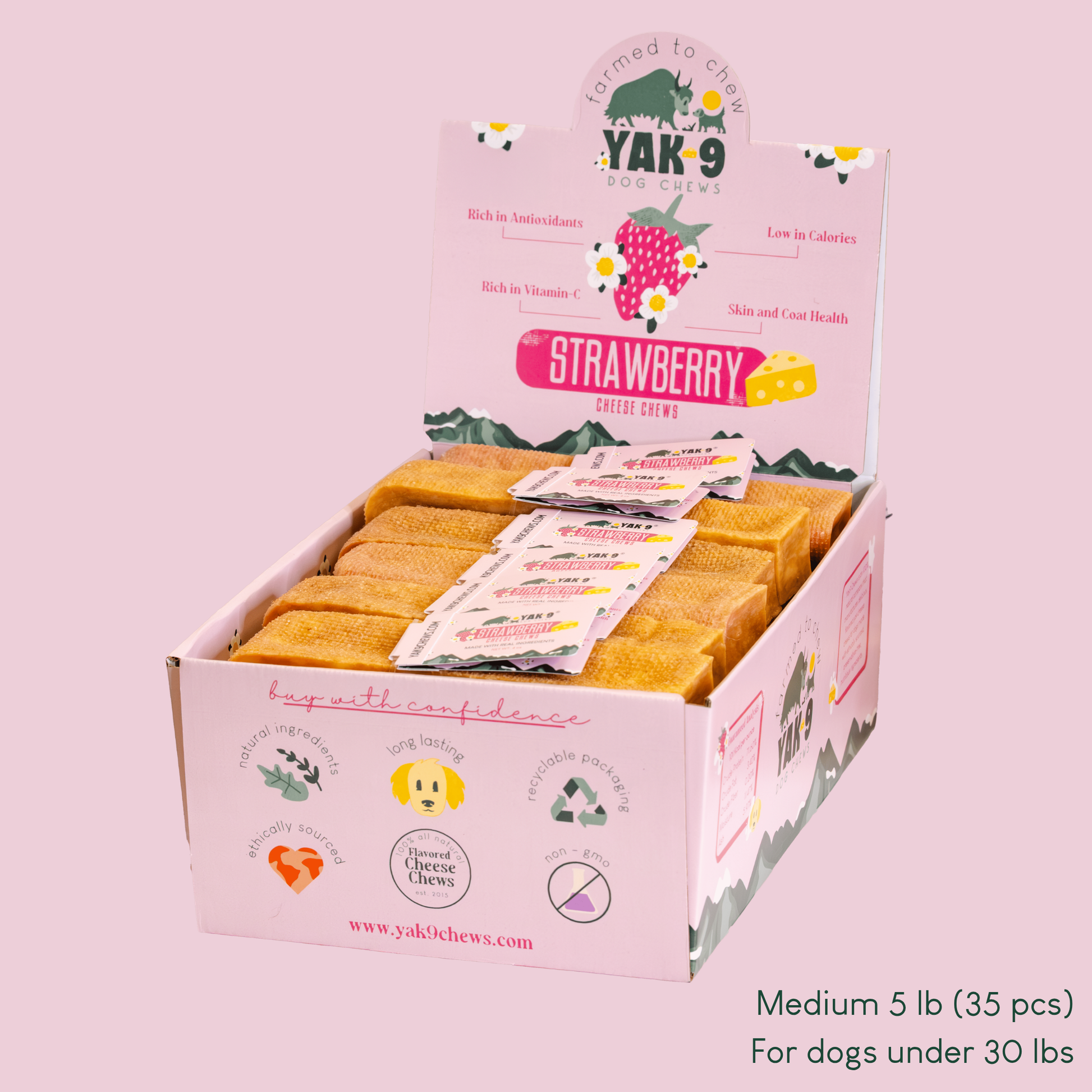 Strawberry Cheese Chews for Dogs STRAWBERRY YAK CHEESE CHEWS Yak9 Chews