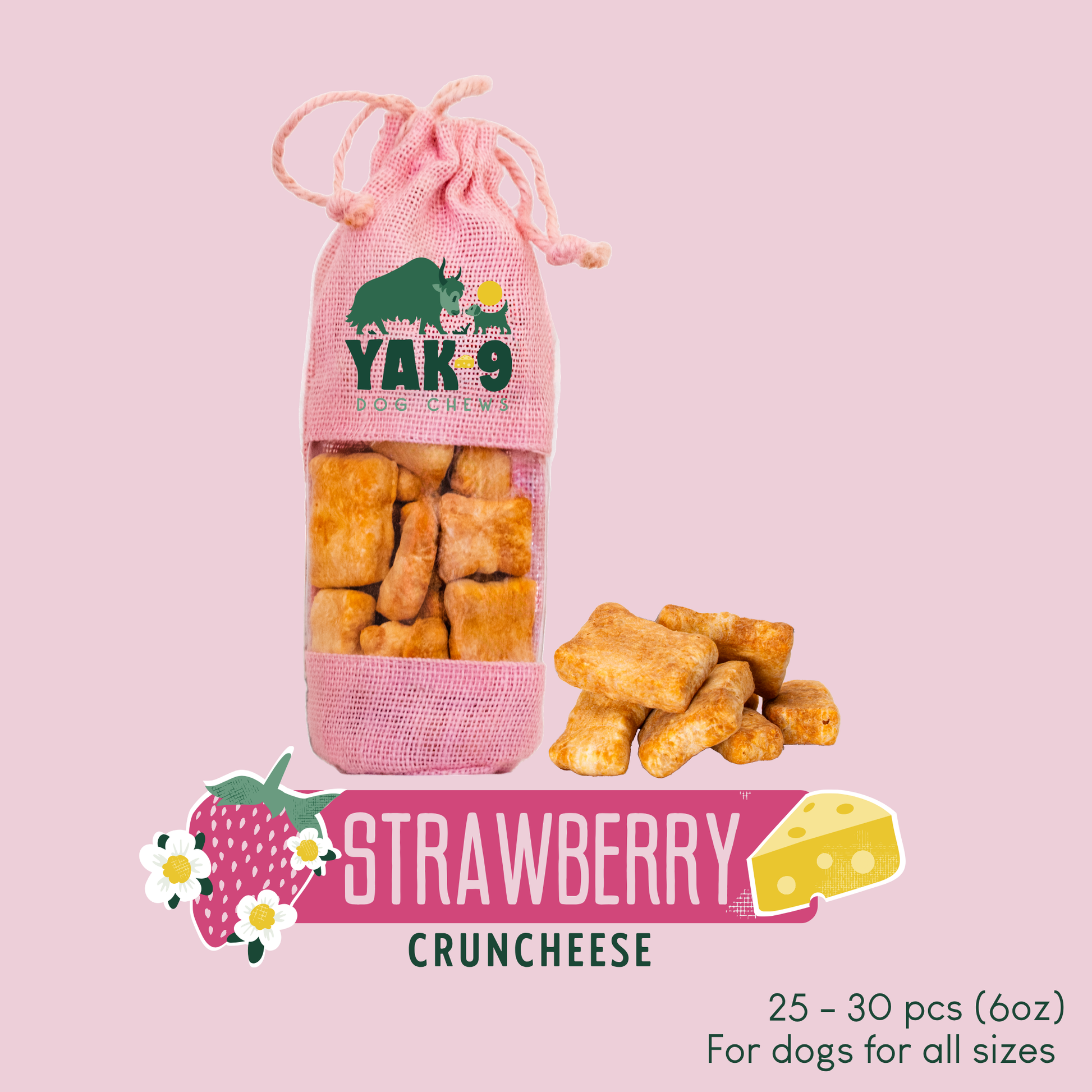 Strawberry Cheese Chews for Dogs STRAWBERRY YAK CHEESE CHEWS Yak9 Chews