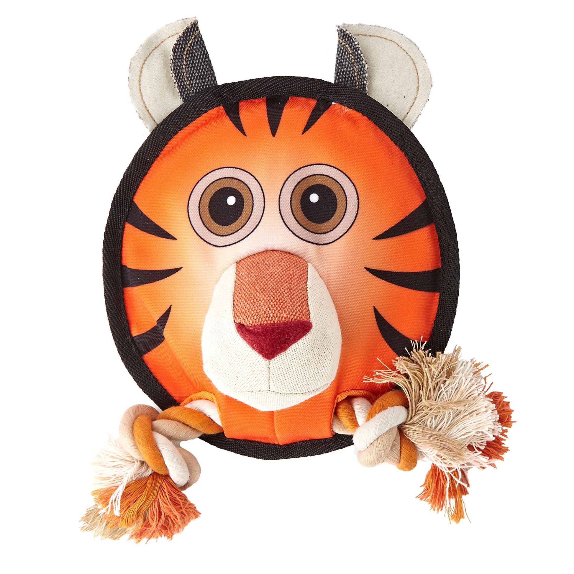 Squeaky Dog Toy Collection 8" Round Tiger-Squeak & Rope Dog Toys Dogline