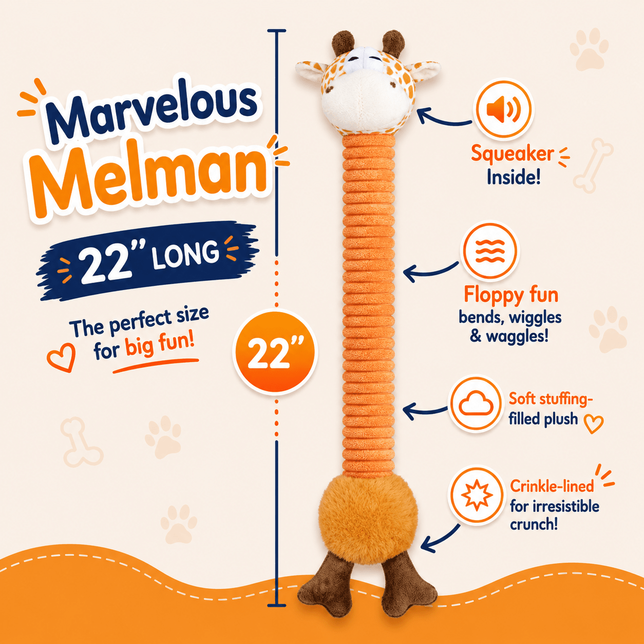 22" Long Plush Dog Toy 22" Marvelous Melman Dog Toys Dogline