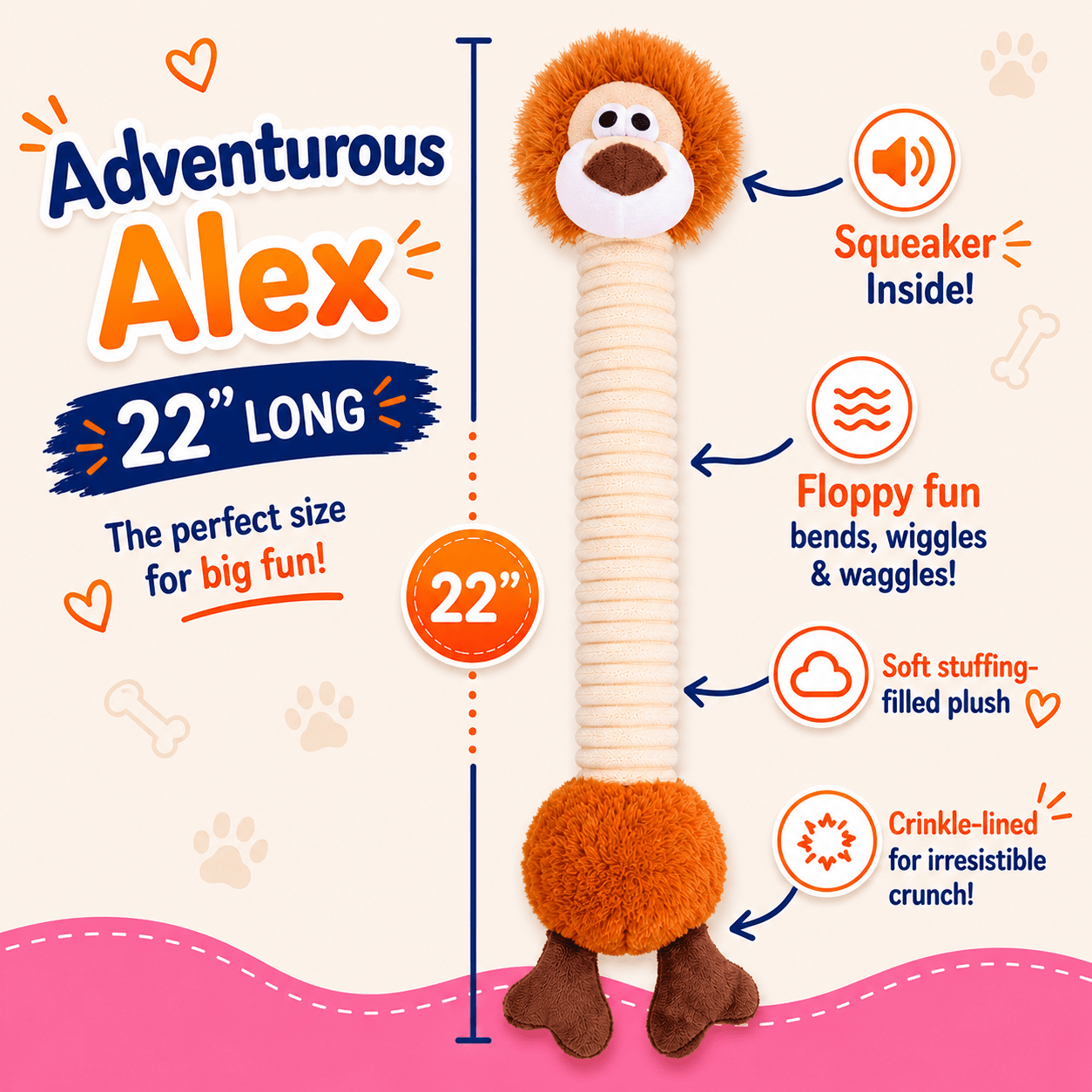 22" Long Plush Dog Toy 22" Adventurous Alex Dog Toys Dogline