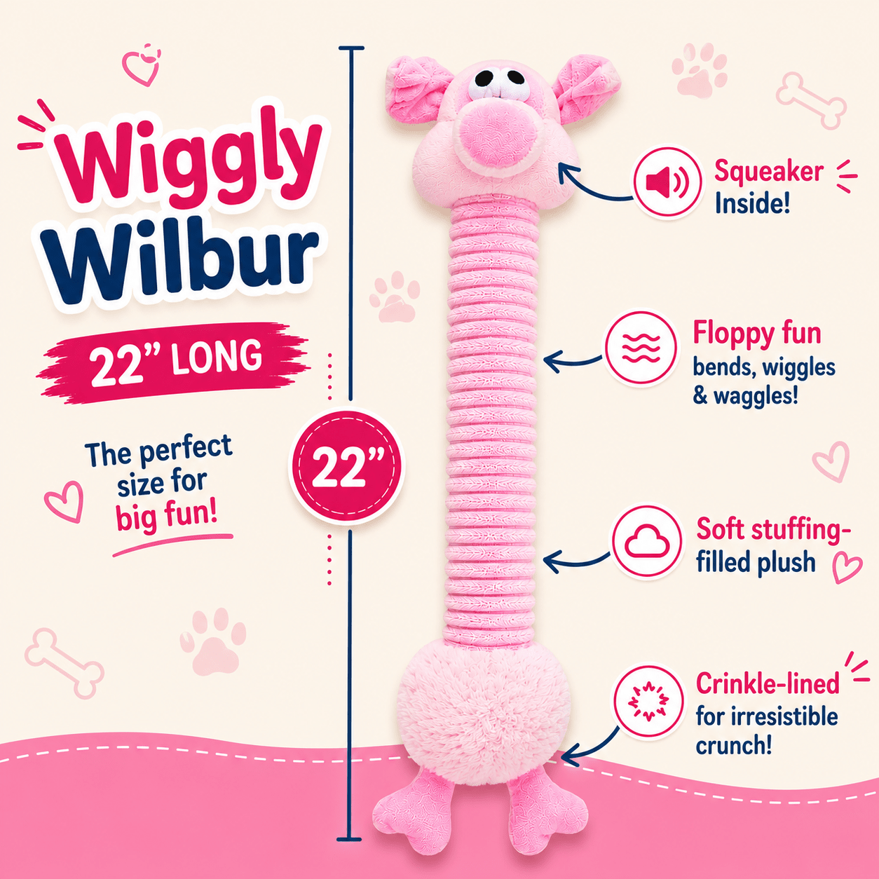 22" Long Plush Dog Toy 22" Wiggly Wilbur Dog Toys Dogline