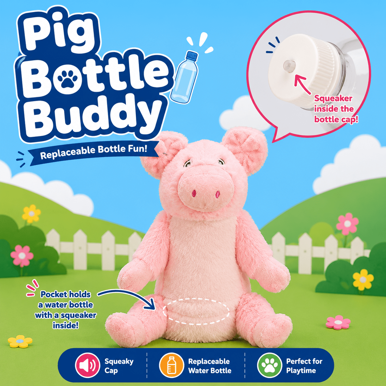 Bottle Buddy Dog Toys - 10" Pig Bottle Buddy Dog Toy - 10" Dog Toys Dogline
