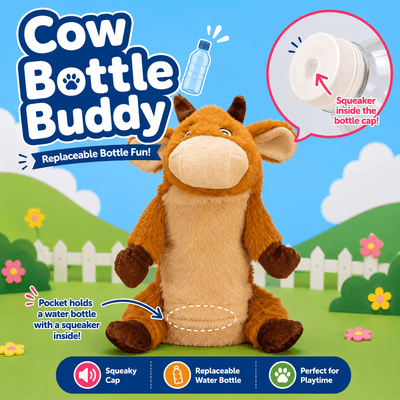 Bottle Buddy Dog Toys - 10" Cow Bottle Buddy Dog Toy - 10" Dog Toys Dogline
