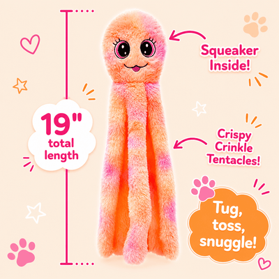 19" Octopus Tentacle Tugger Dog Toy Orange Dog Toys Dogline